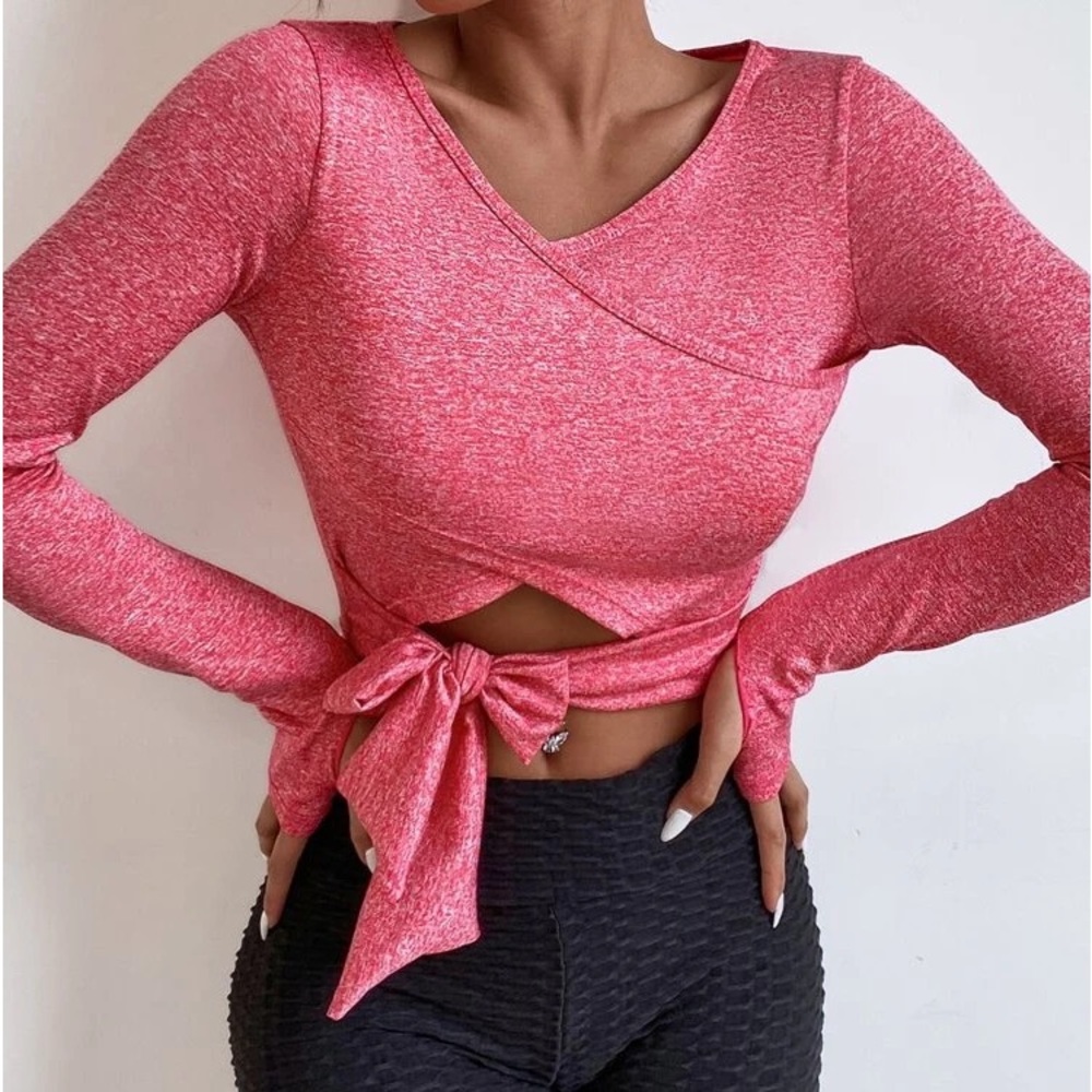 Pink wrap front tie sports tee